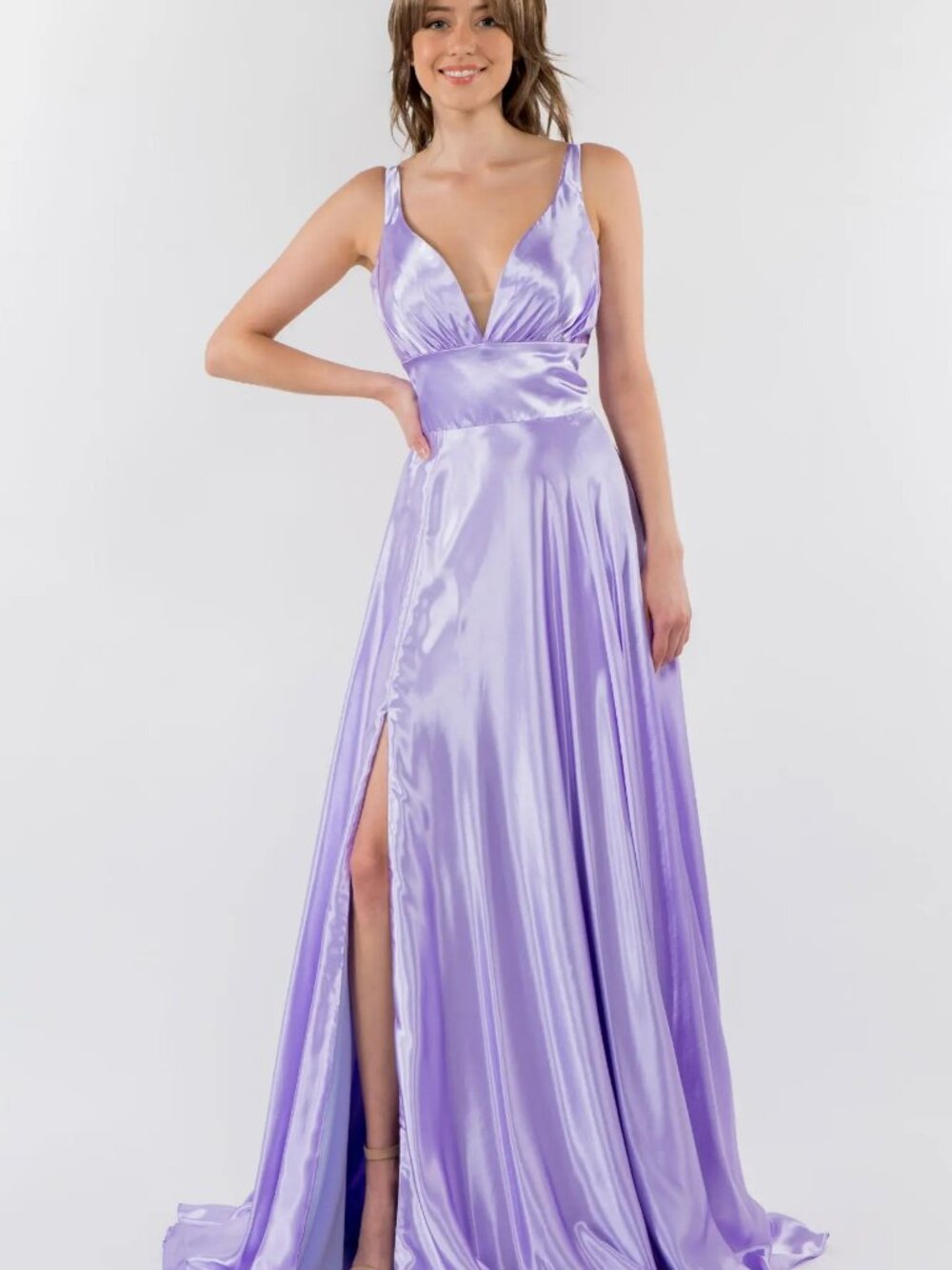 NEW LILAC Satin Evening Gown Floor Length Formal Elegant Stunning GL2963